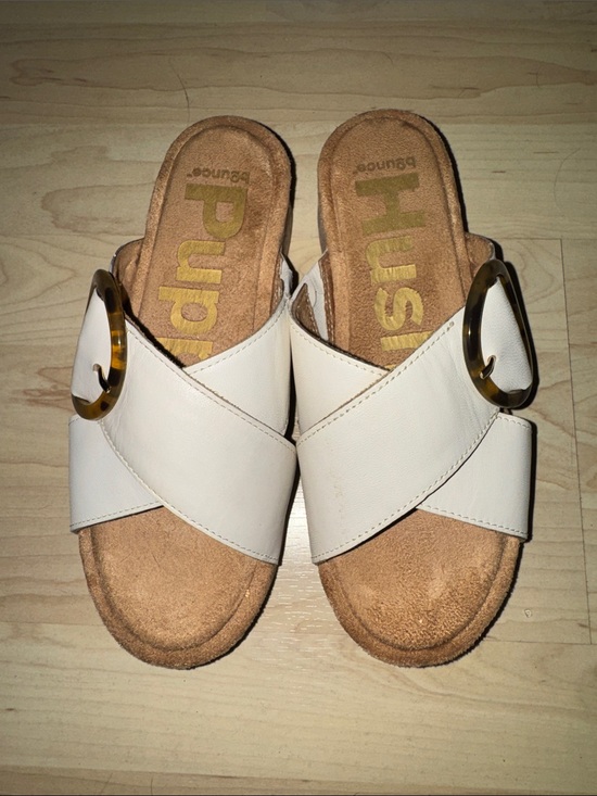 Hush Puppies Shoes - Hush Puppies Women’s Cream Crossband Slide Sandals with Tortoiseshell Buckle